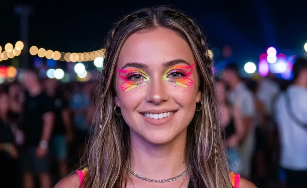 Maquilhagem que brilha no escuro: as 5 melhores ideias se vais a um festival 2 maquillaje fluor mariposa 1024x626 1