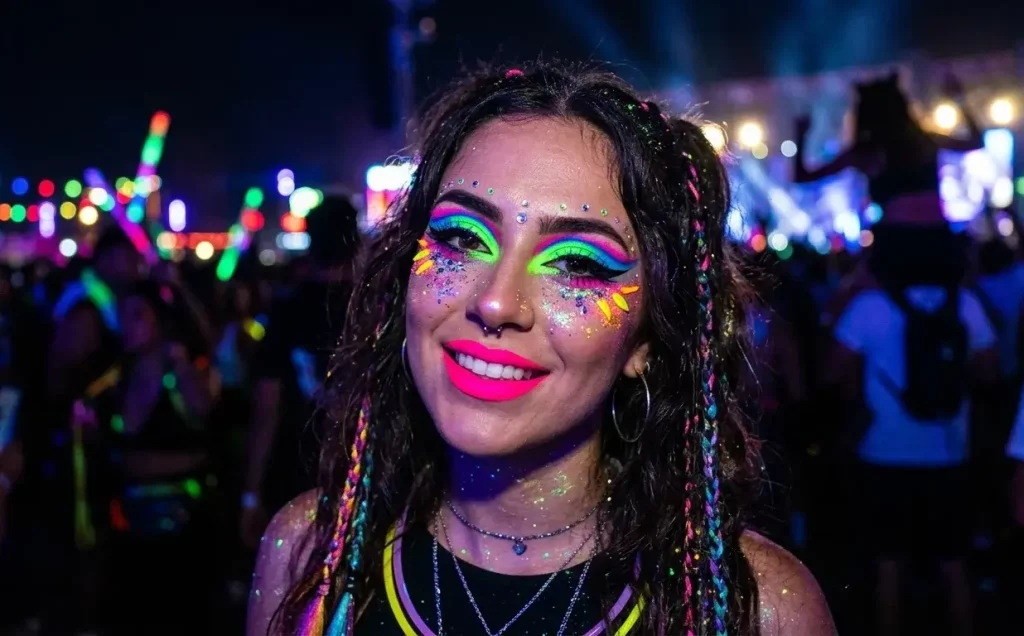 Maquilhagem que brilha no escuro: as 5 melhores ideias se vais a um festival 4 maquillaje oscuridad festival 1024x636 1
